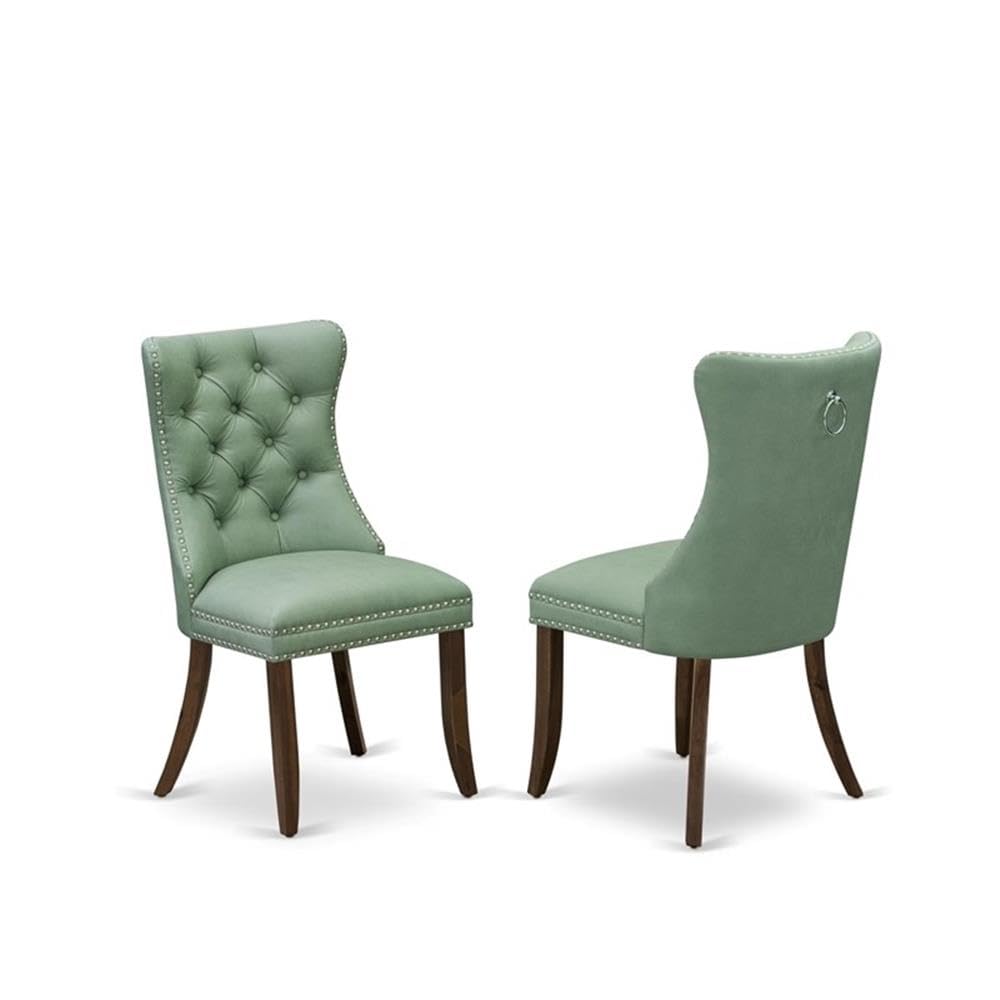 9-Piece Acacia Wood Dining Table Set with Green Faux Leather Chairs R488879