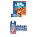 Chocolate Peanut Caramel Protein Bars 12 Count + Strawberry Protein Shake 12 Pack N356120