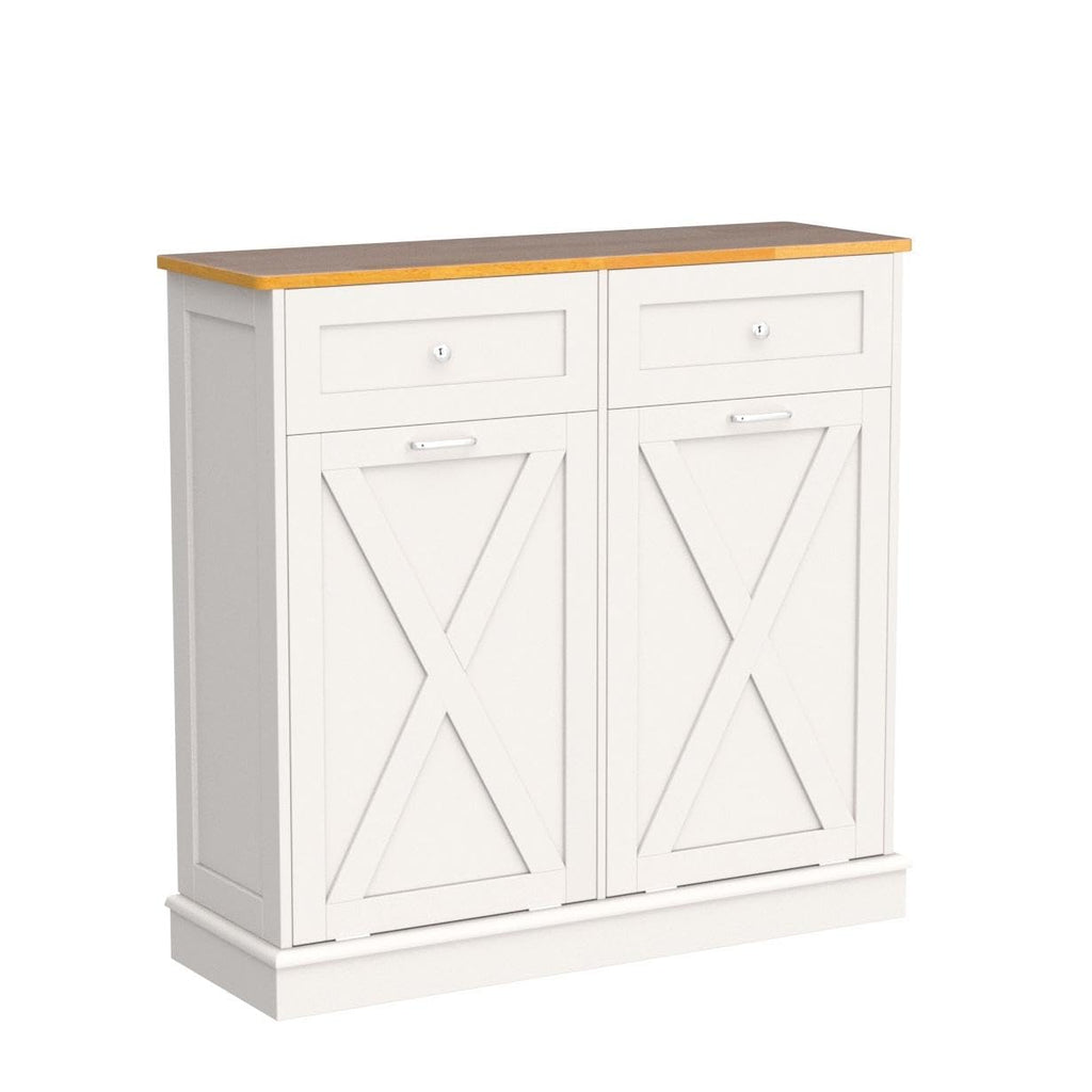 White 2 x 10 Gallon Wooden Tilt Out Trash Can Cabinet P57416