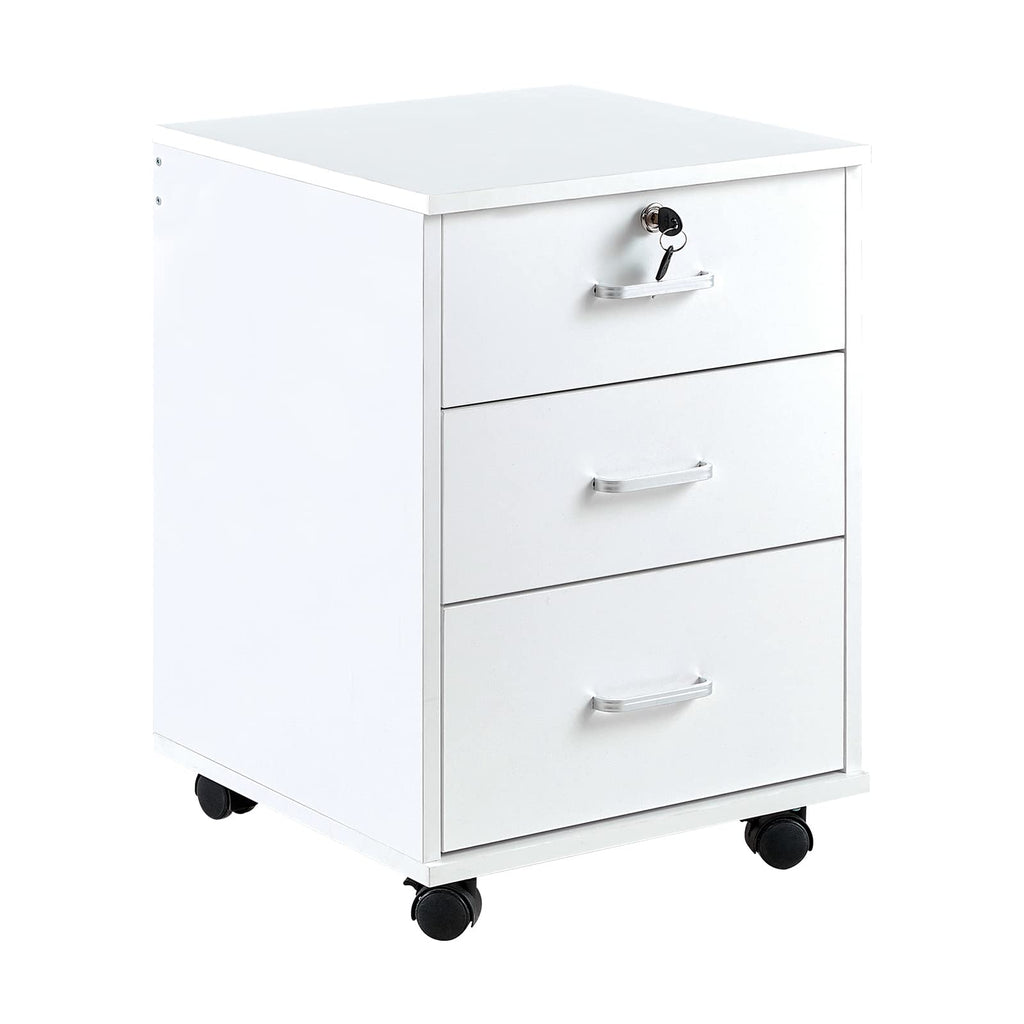 White 3 Drawer Rolling Wood File Cabinet D6937