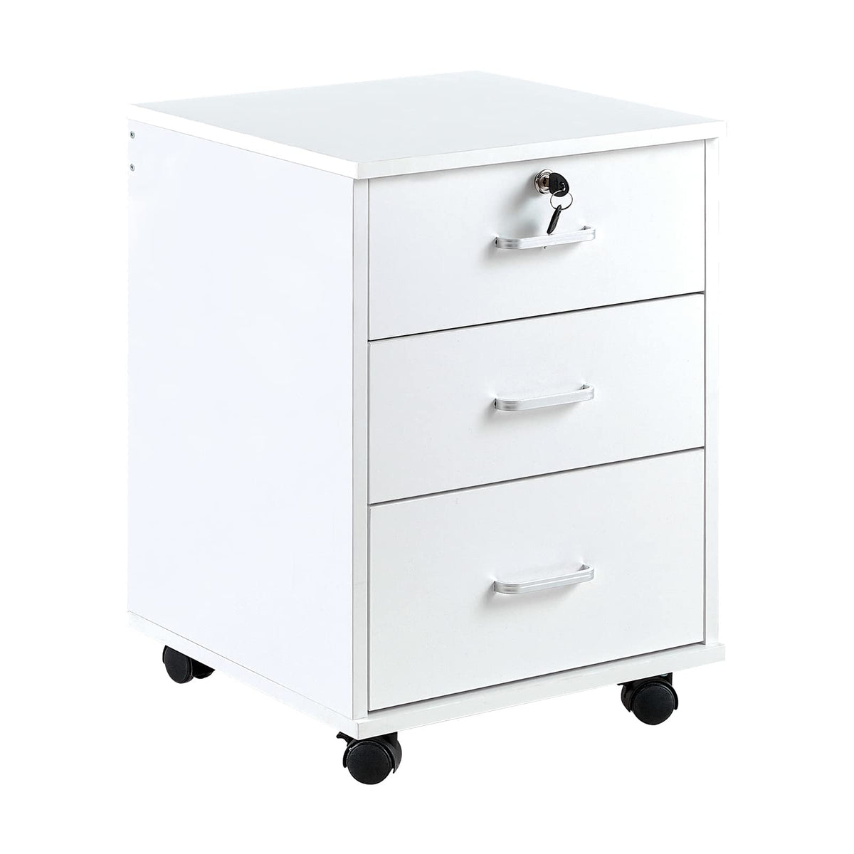 White 3 Drawer Rolling Wood File Cabinet D6937