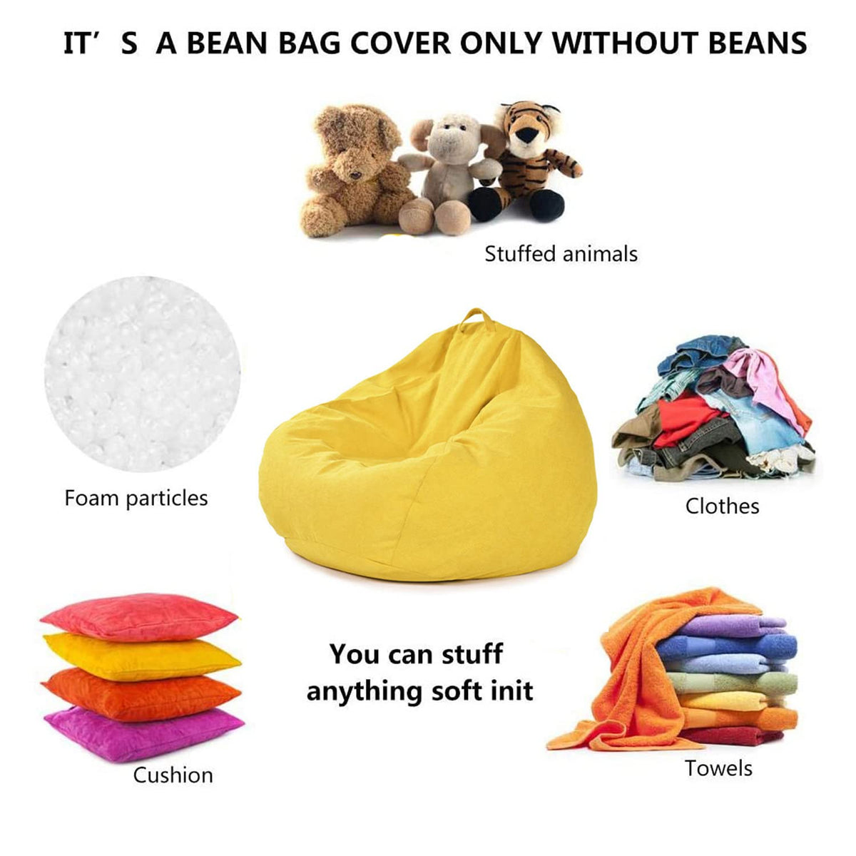 Yellow Bean Bag Chair Cover 70x80cm Y46161