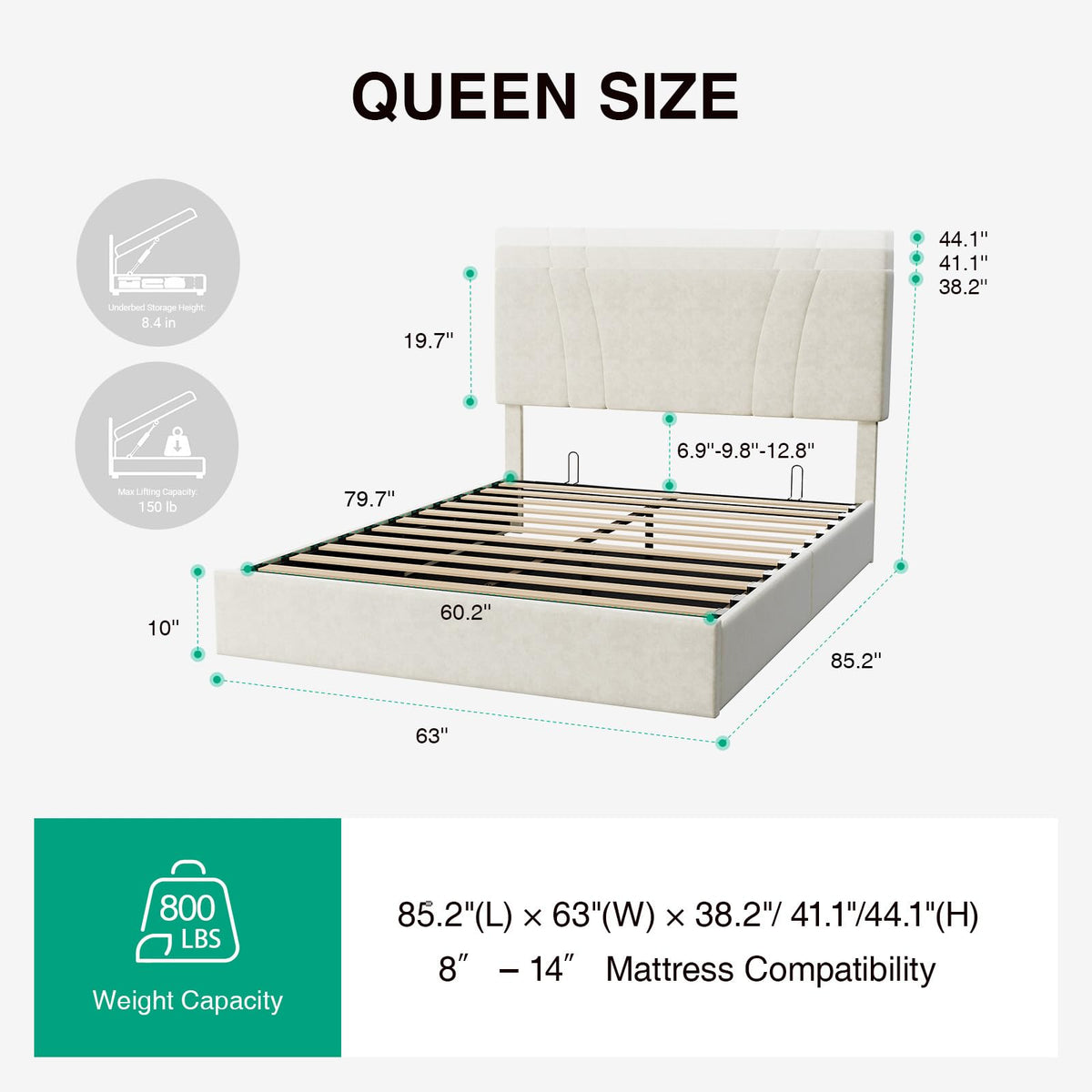 White Queen Lift Up Storage Bed Frame P29399