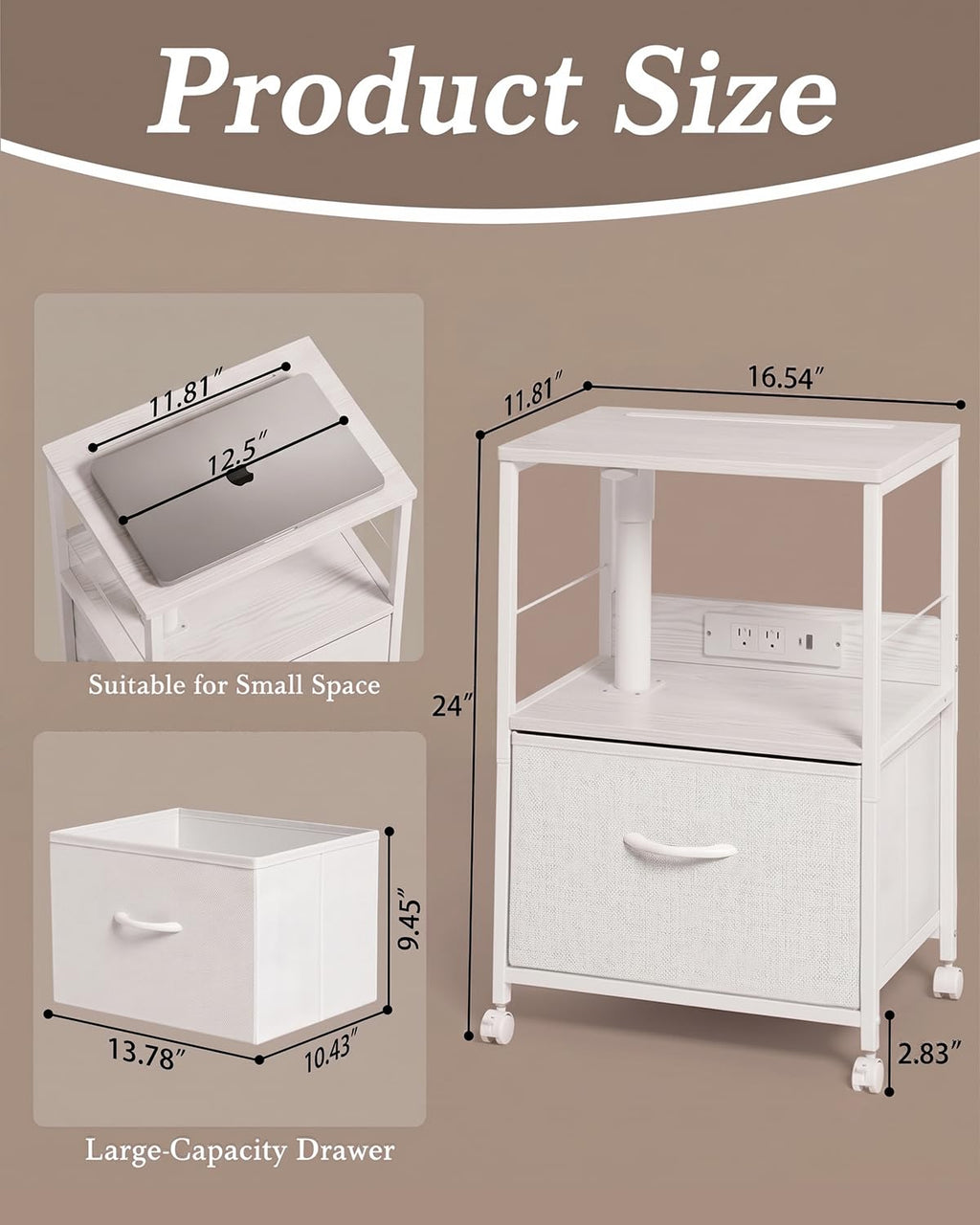 White Night Stand with Charging Station & Swivel Top M9226