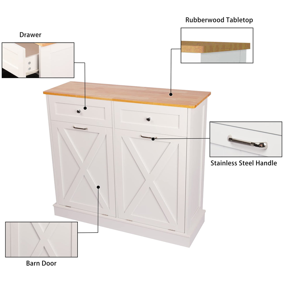 White 2 x 10 Gallon Wooden Tilt Out Trash Can Cabinet P57416