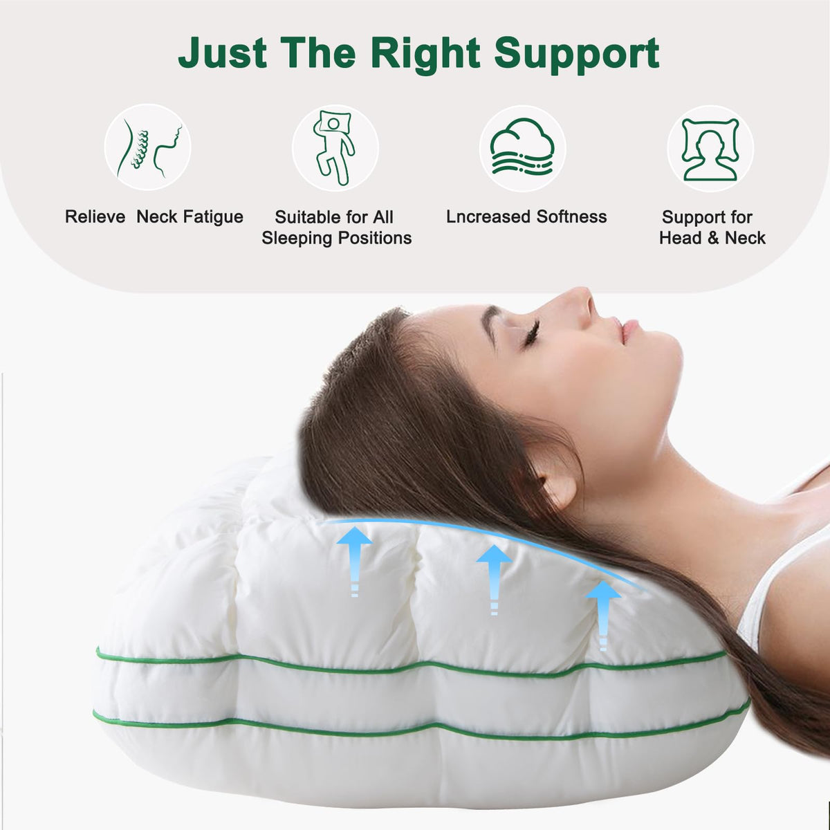 Fluffy Support Bed Pillow Queen Size Set of 2 White Z484197