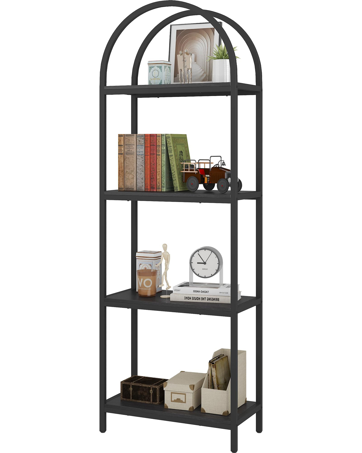 4 Tier Arched Black Bookshelf N6223