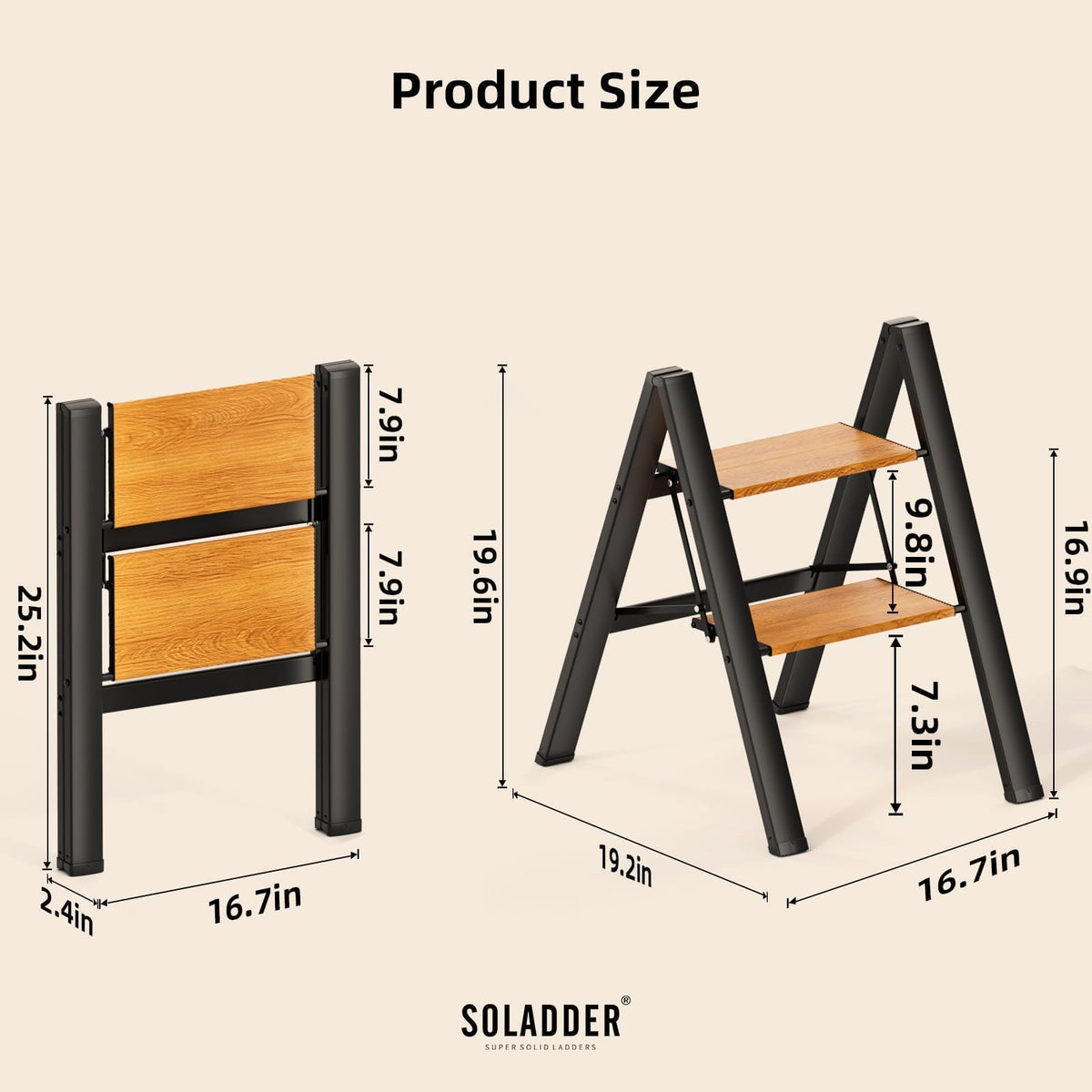 2 Step Folding Ladder, Black & Woodgrain A94230
