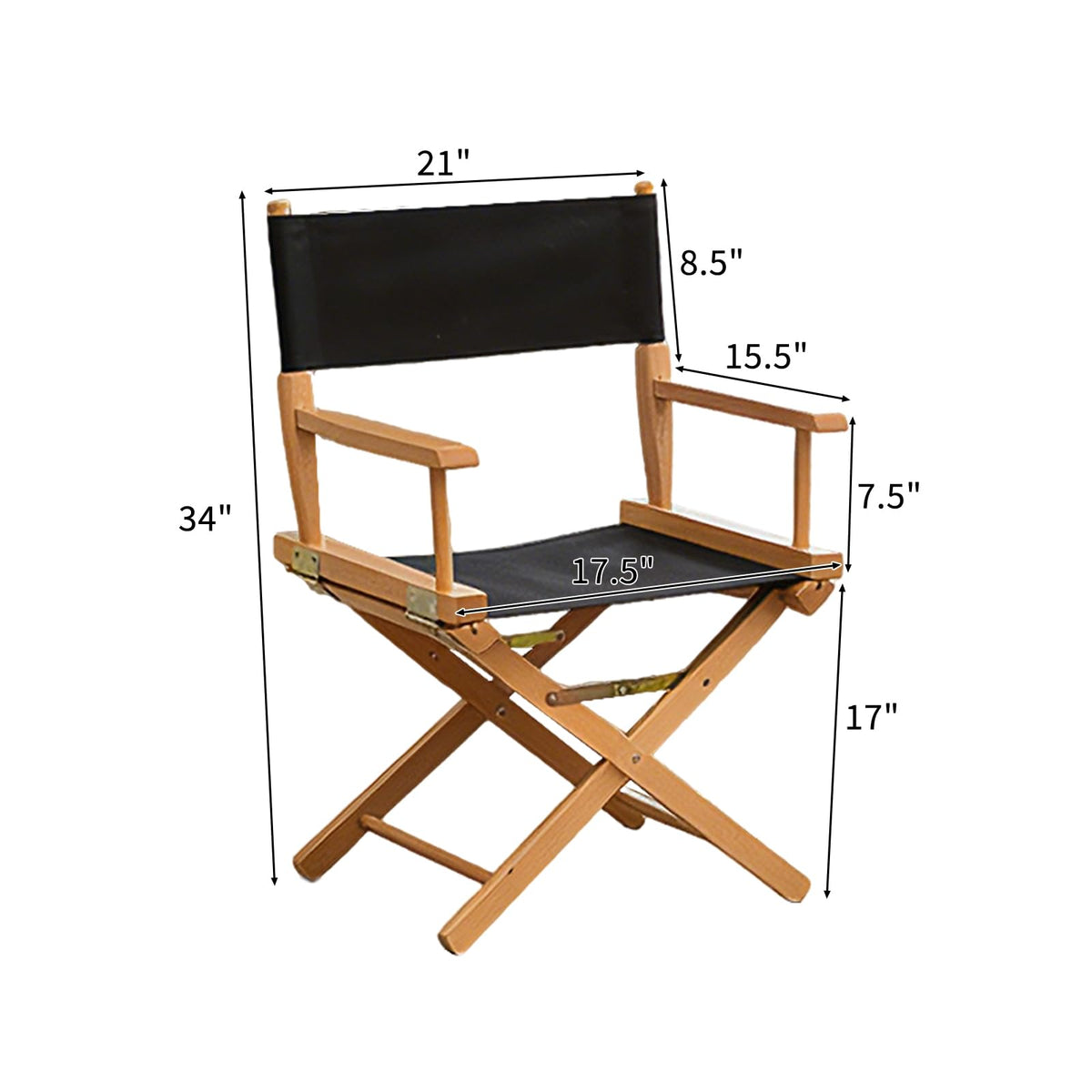 2 PCS Black Solid Wood Folding Director Chairs with Armrests B37273