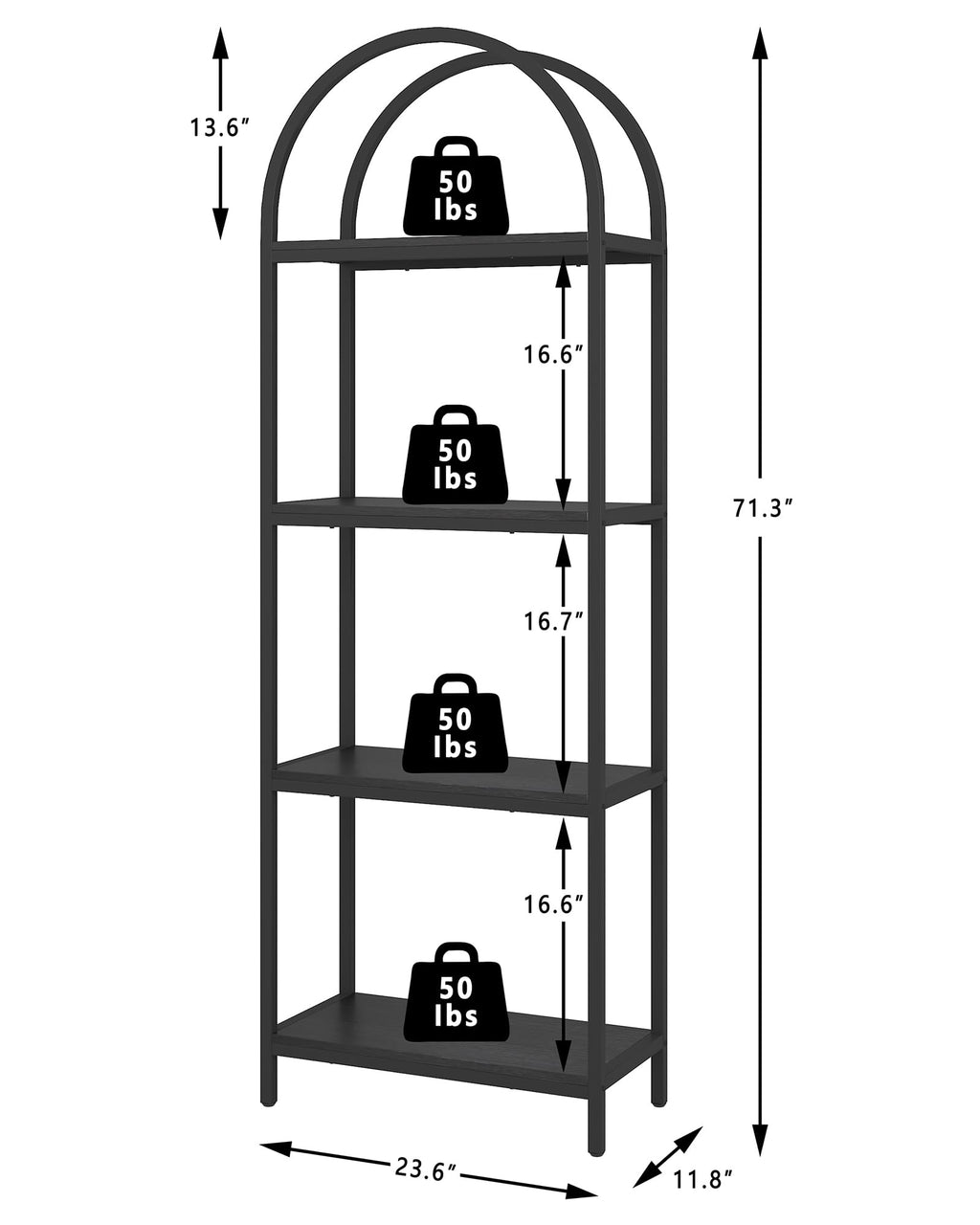 4 Tier Arched Black Bookshelf N6223