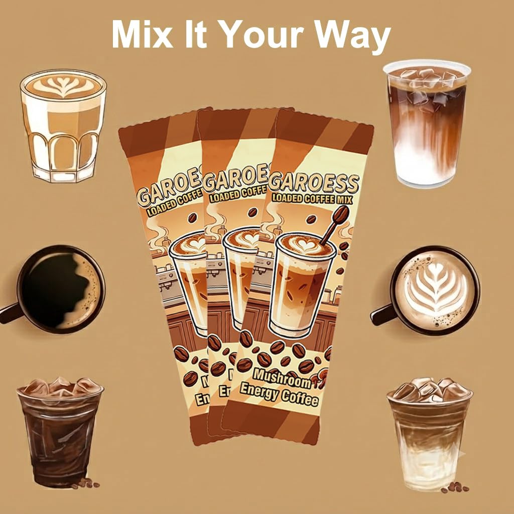 Coffee Mix with Mushroom Collagen Taurine and Vitamin Complex, 20 Servings 2 Pack U3795