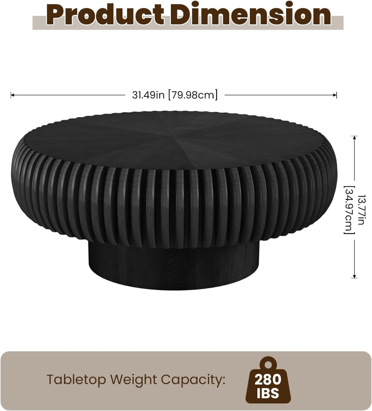 31.5" Black Drum Coffee Table O16210