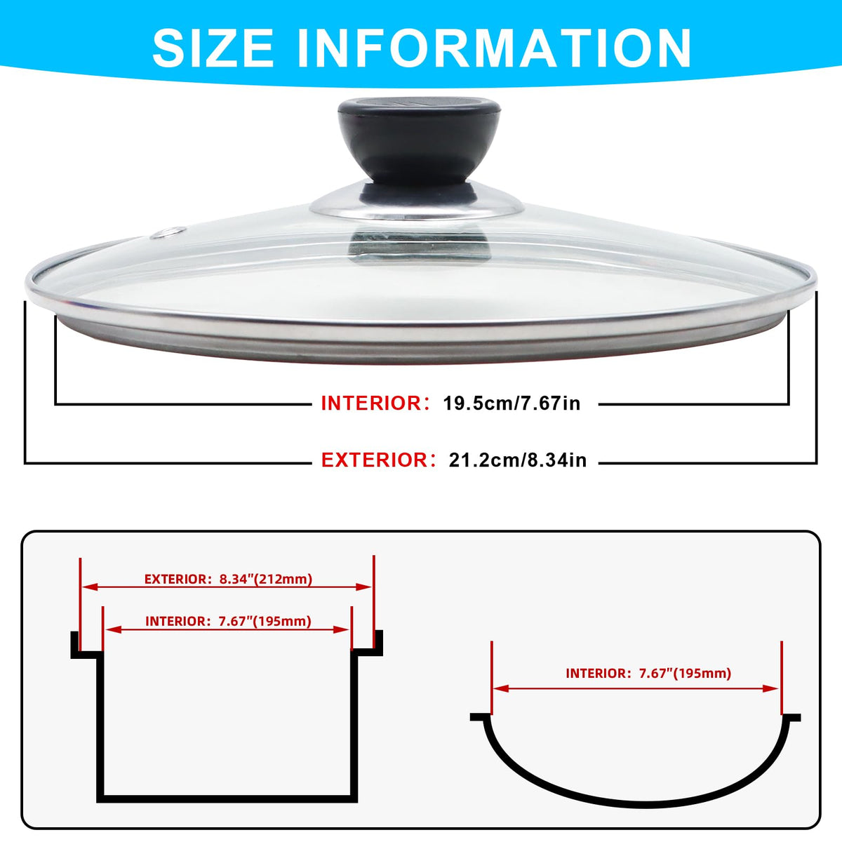 Tempered Glass Lid with Stainless Steel Rim for 8 Inch Frying Pan F849