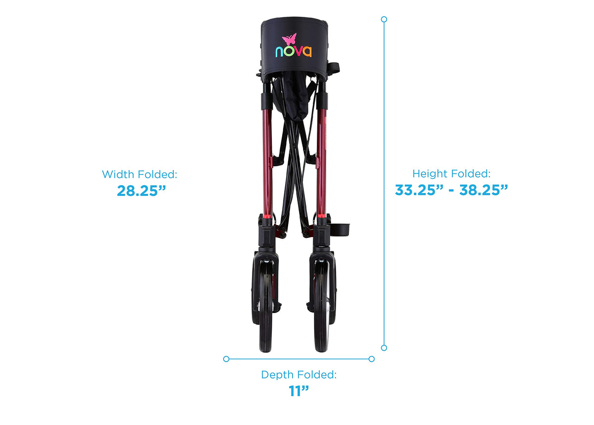 Red Compact Foldable Rollator Walker with Cane Holder S8338