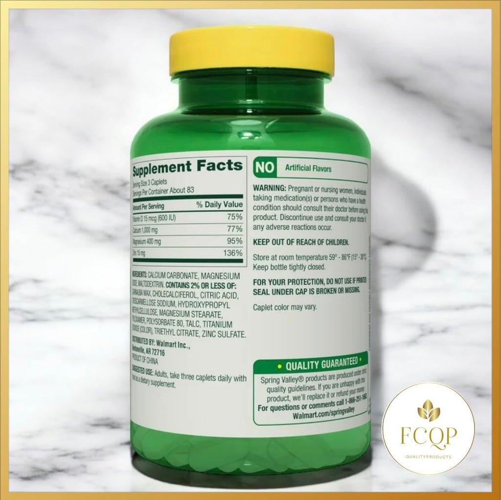 Calcium Magnesium Zinc with Vitamin D3 Supplements, 250 Coated Caplets J40500