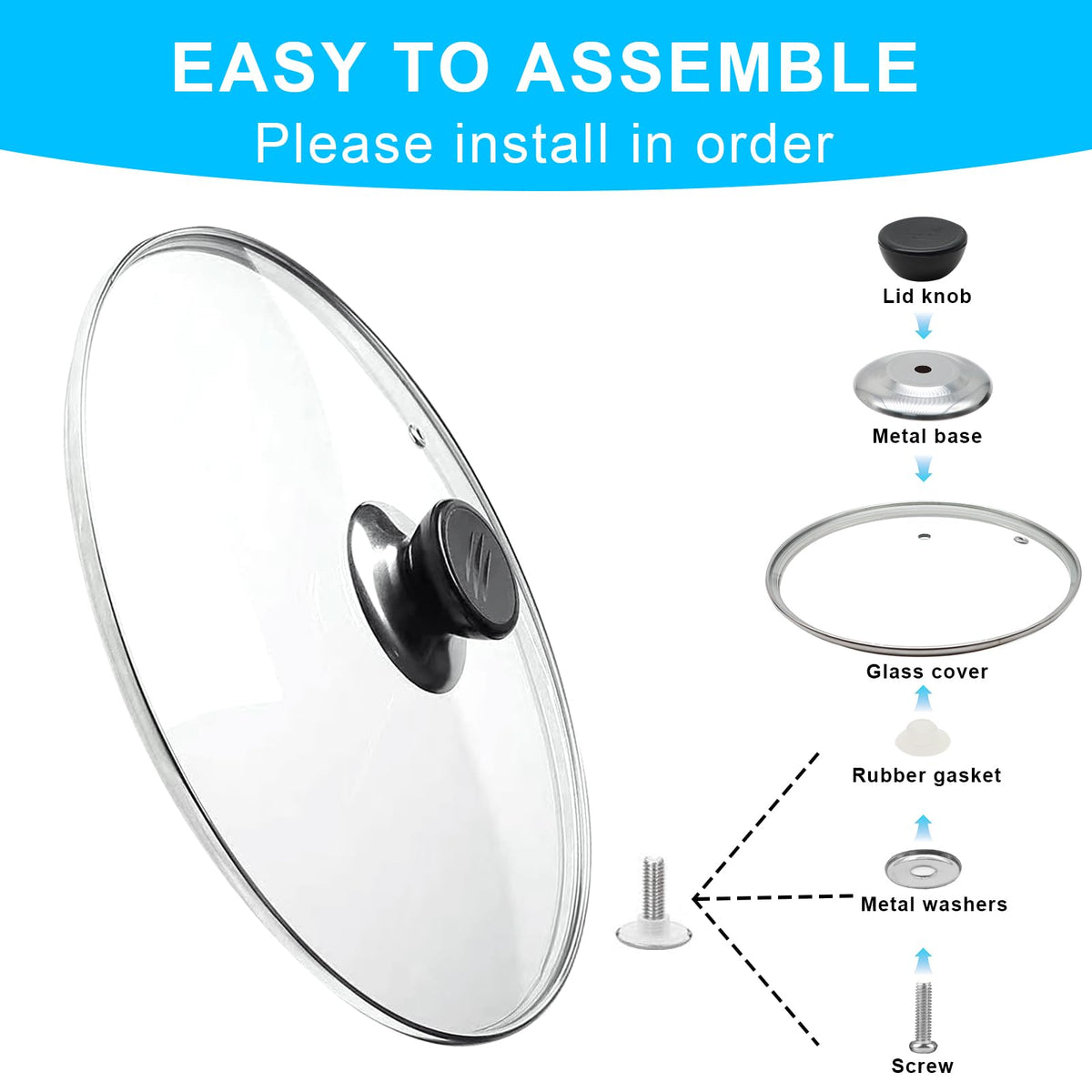 Tempered Glass Lid with Stainless Steel Rim for 8 Inch Frying Pan F849