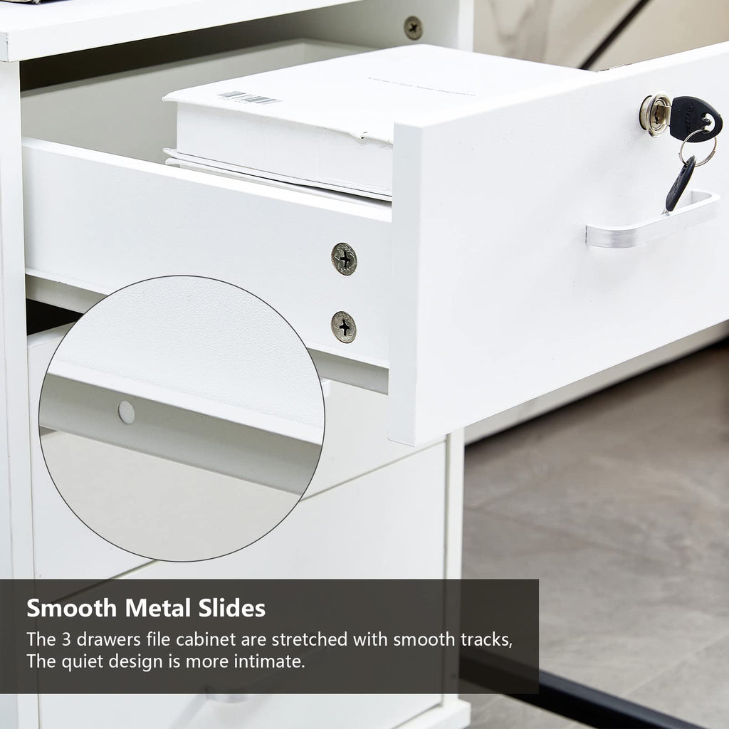 White 3 Drawer Rolling Wood File Cabinet D6937