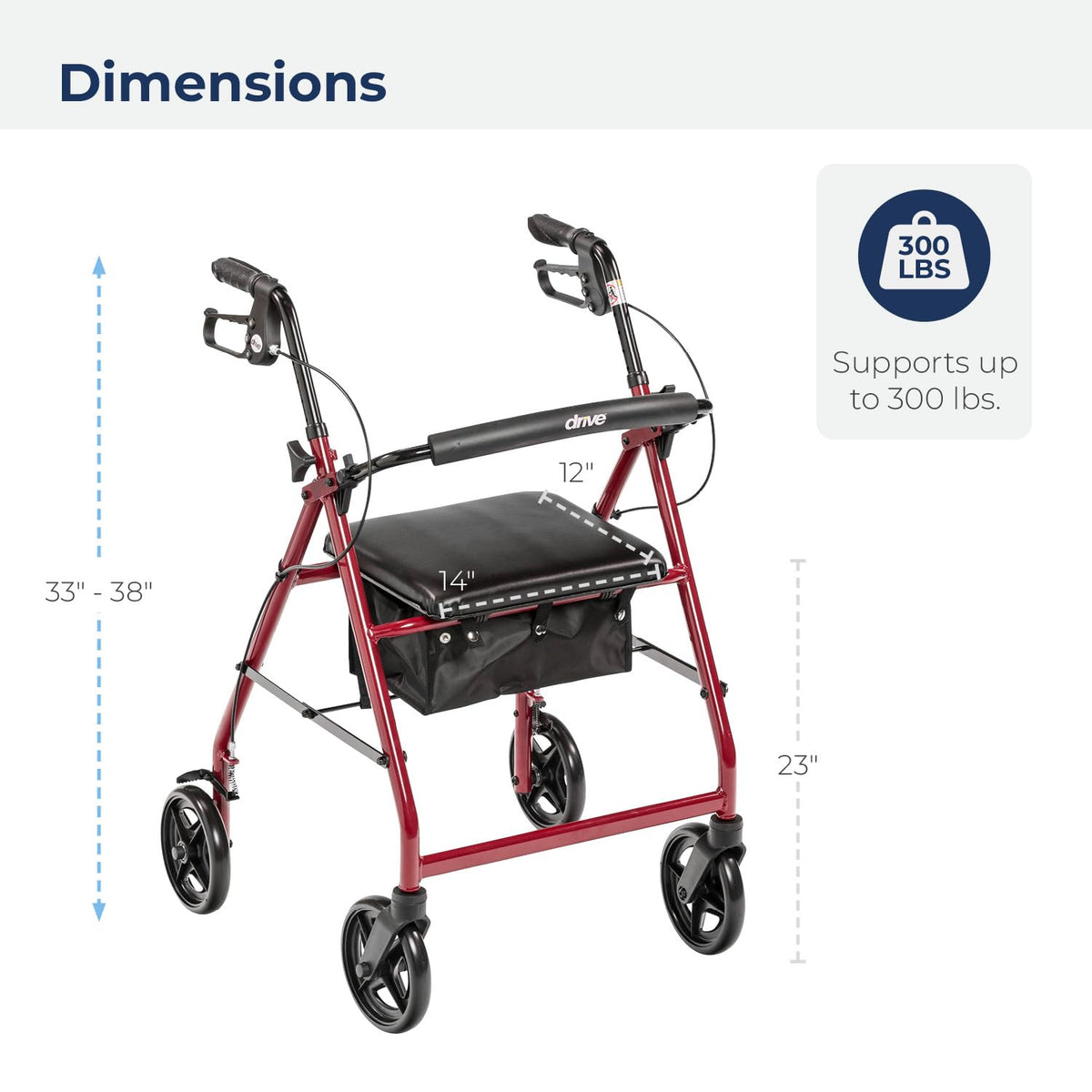 Red Aluminum Rollator with Padded Seat G705316