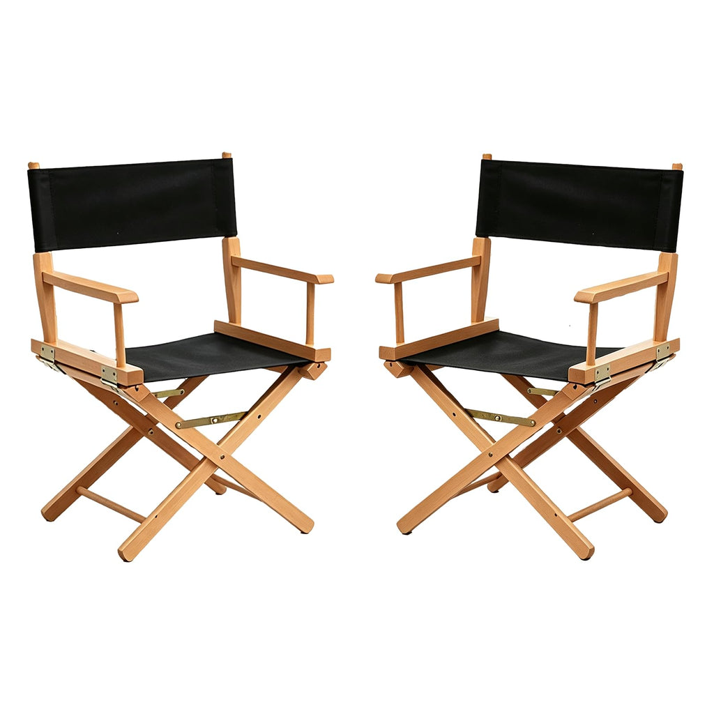 2 PCS Black Solid Wood Folding Director Chairs with Armrests B37273