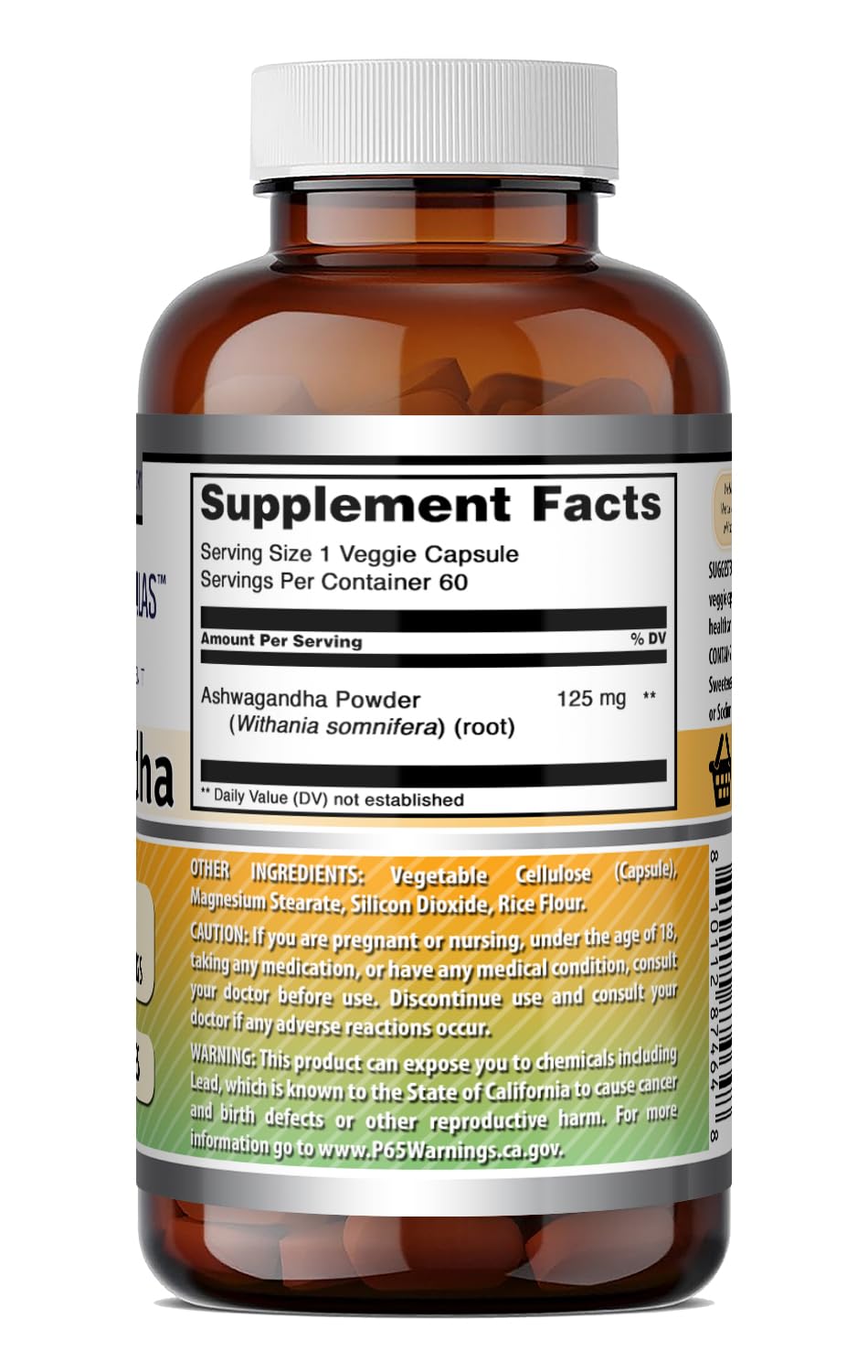 Ashwagandha Extract Supplement 125 Mg Veggie Capsules Q833