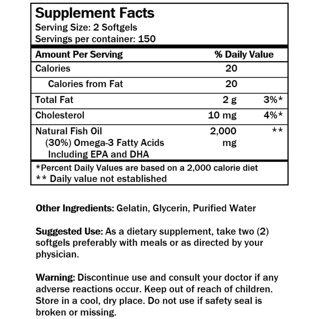 Omega 3 Fish Oil 1000mg 300 Softgels Q24788