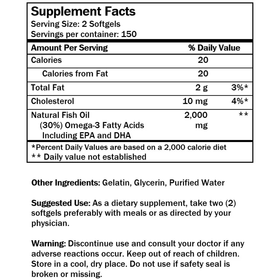 Omega 3 Fish Oil 1000mg 300 Softgels Q24788