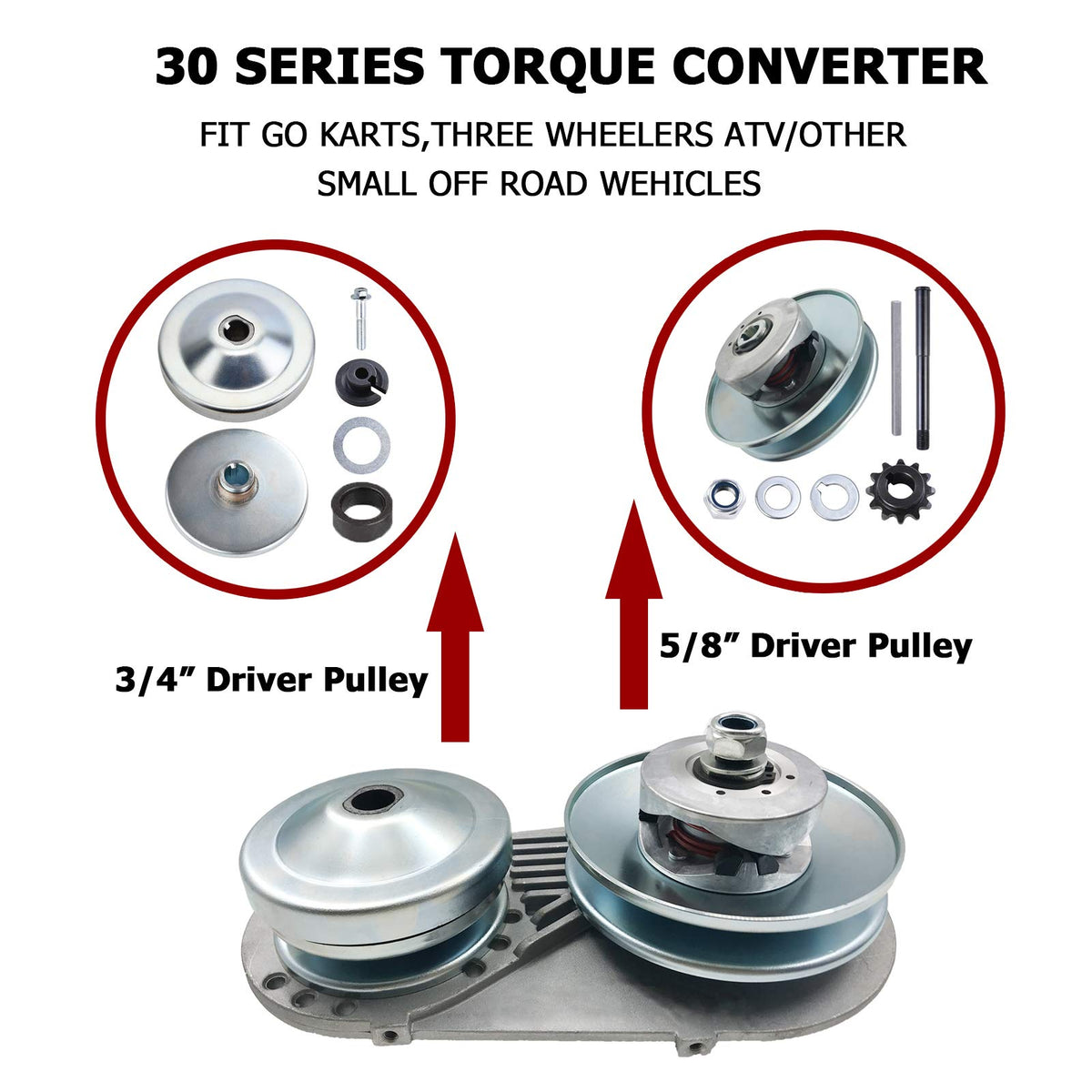 30 Series Torque Converter Go Kart Pulley Kit 3/4 Inch Driver 5/8 Driven L334726