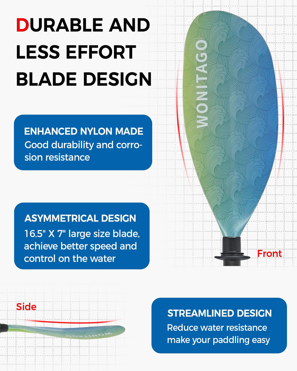 Adjustable Fiberglass Shaft Nylon Blade Kayak Paddle U52404