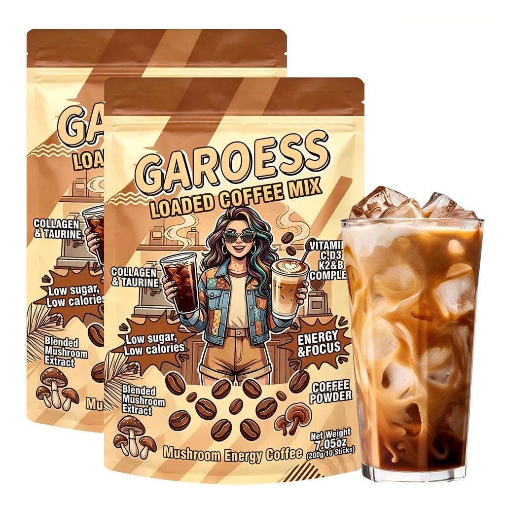 Coffee Mix with Mushroom Collagen Taurine and Vitamin Complex, 20 Servings 2 Pack U3795