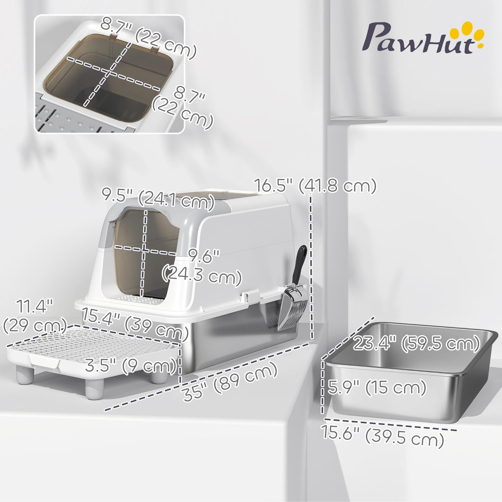 Extra Large Enclosed Stainless Steel Cat Litter Box K2388