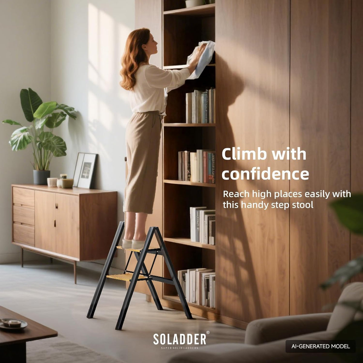 2 Step Folding Ladder, Black & Woodgrain A94230