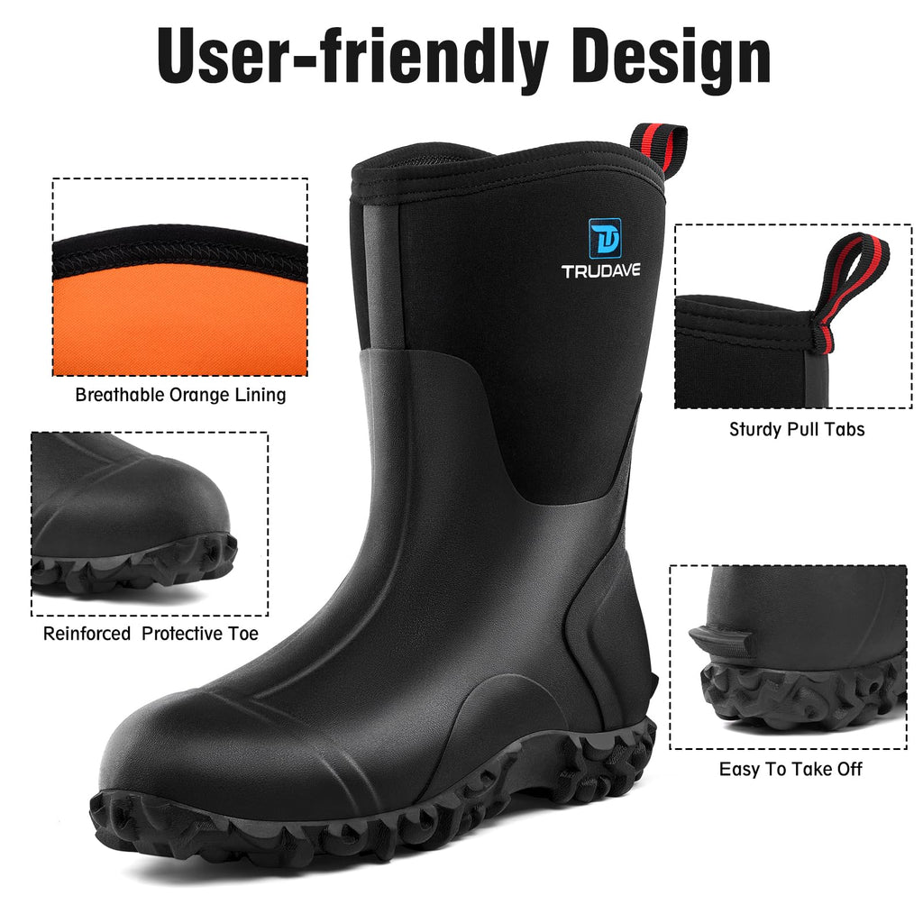 Rubber Boots with Steel Shank, 6mm Neoprene Mid Calf Rain Boots L56267