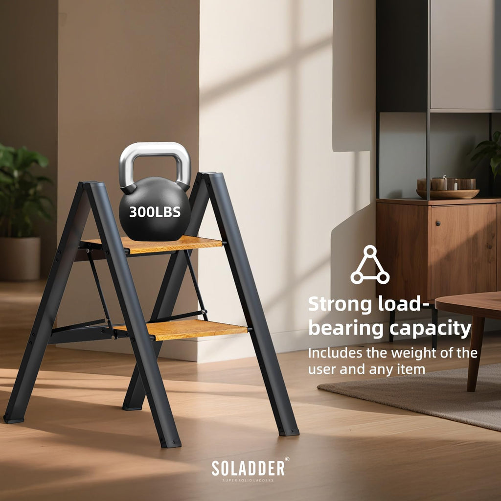 2 Step Folding Ladder, Black & Woodgrain A94230