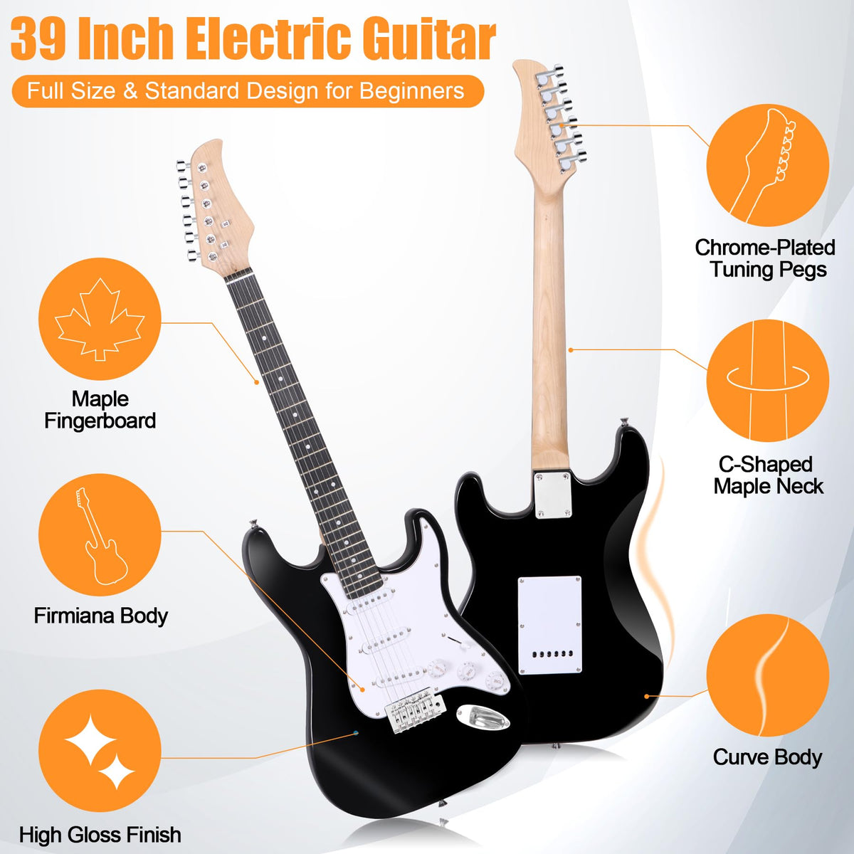 39 Inch Full Size Electric Guitar Kit with Strap, Amp, Case Bag and Strings G8377