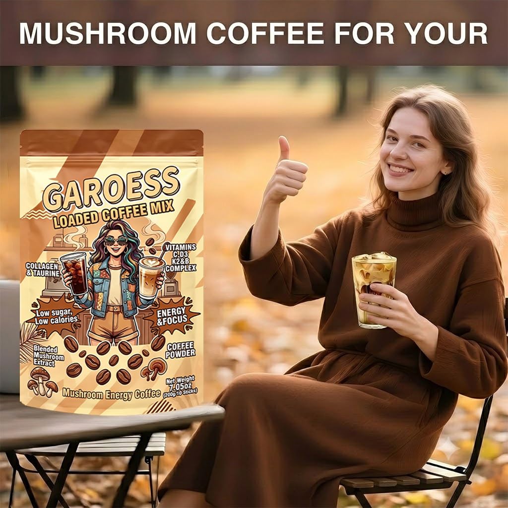 Coffee Mix with Mushroom Collagen Taurine and Vitamin Complex, 20 Servings 2 Pack U3795