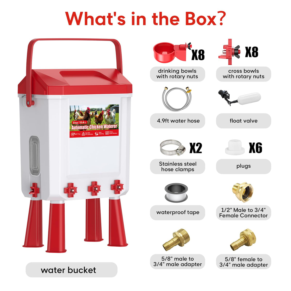 Automatic Chicken Waterer 3 Gallons with Float Valve E344