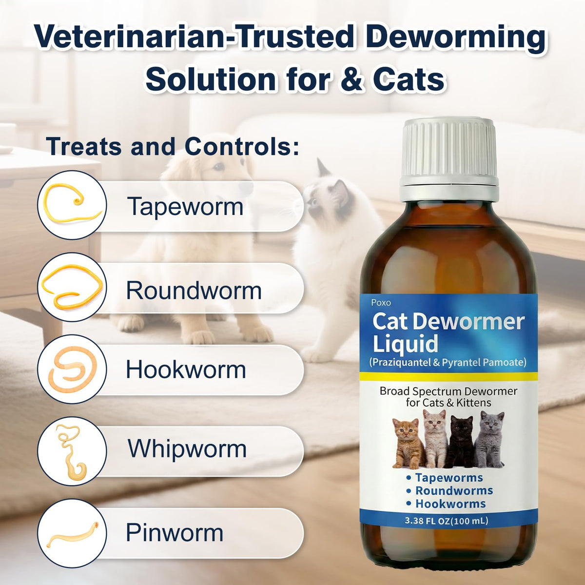 Praziquantel & Pyrantel Pamoate Dewormer Liquid for Cats and Kittens 100 mL U30843