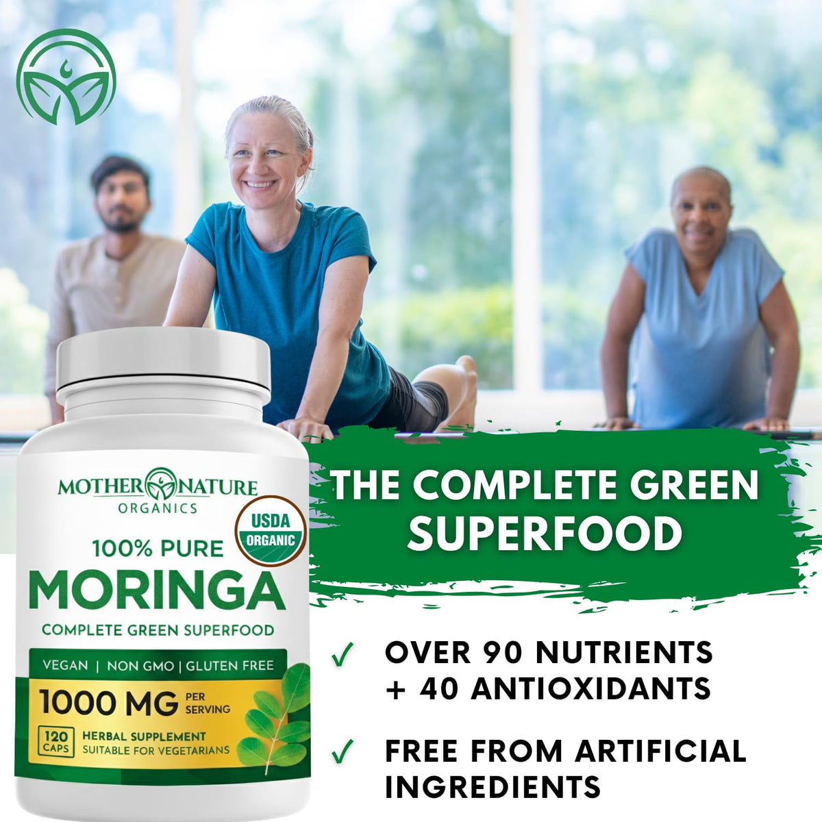 Organic Moringa Leaf Capsules 1000mg 120 Ct D67938