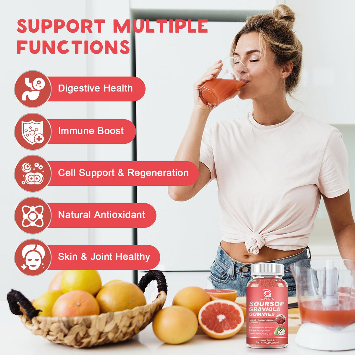 Soursop Graviola Gummies 2200mg Elderberry Sea Moss 60 Gummies E794