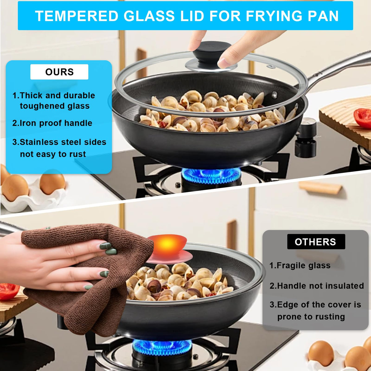 Tempered Glass Lid with Stainless Steel Rim for 8 Inch Frying Pan F849