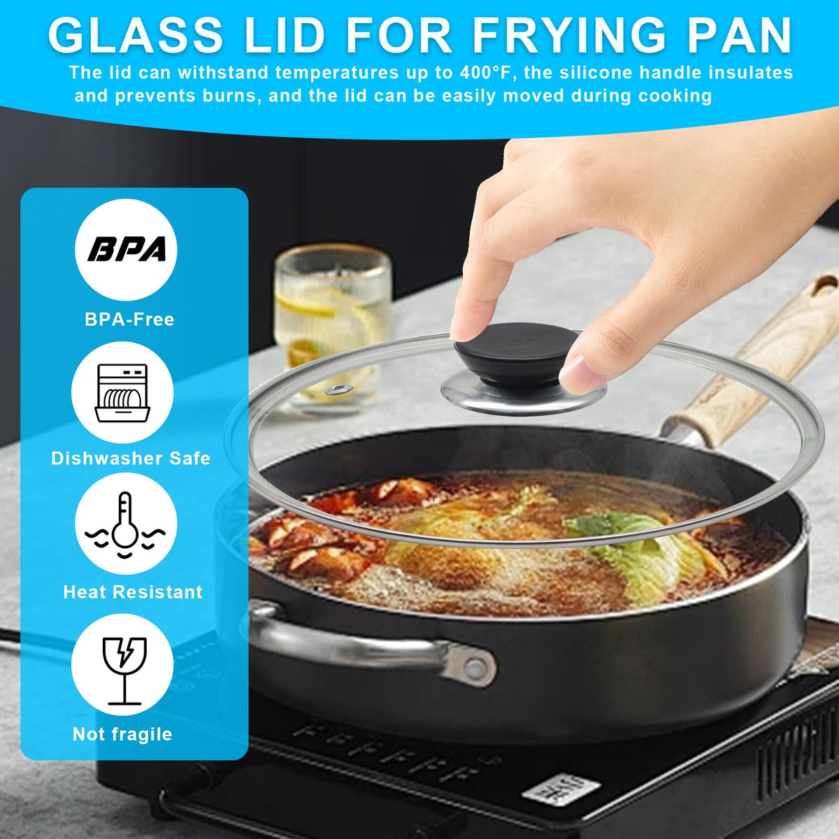 Tempered Glass Lid with Stainless Steel Rim for 8 Inch Frying Pan F849