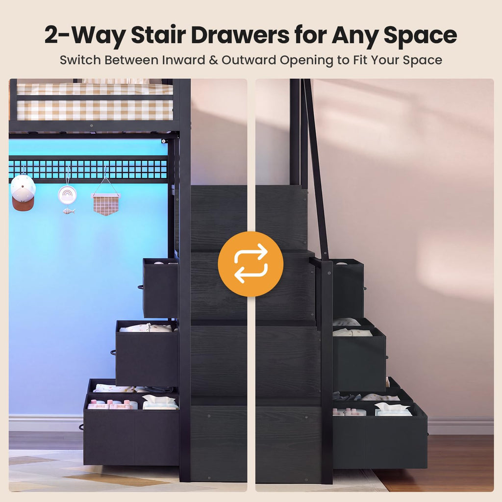 Full Size Loft Bed with Desk and Storage Stairs H985032
