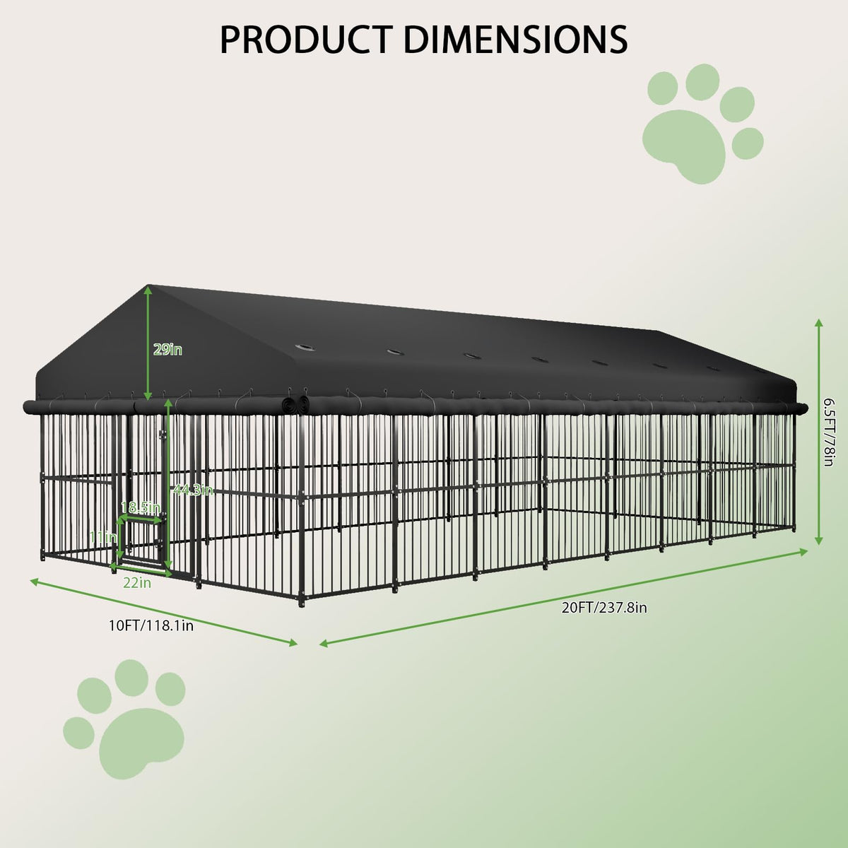10x20x6.5 FT Heavy-Duty Metal Outdoor Dog Kennel D8198