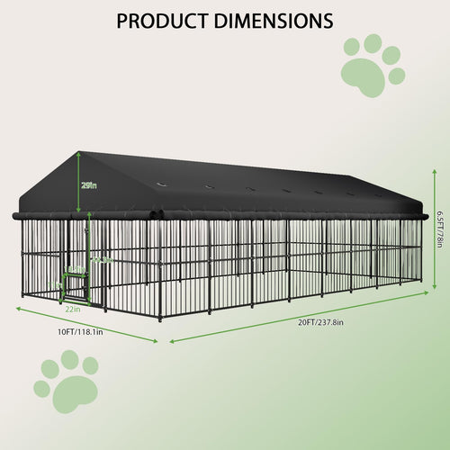 10x20x6.5 FT Heavy-Duty Metal Outdoor Dog Kennel D8198