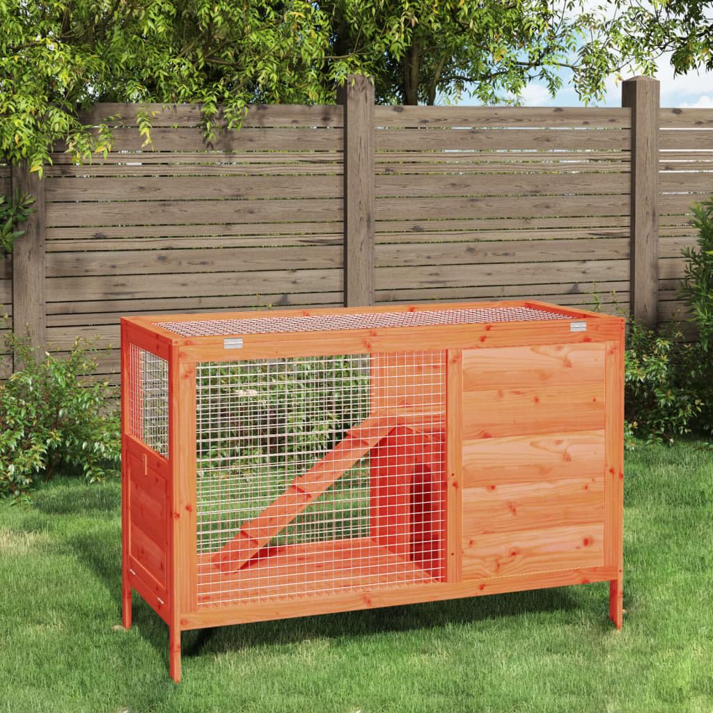 Solid Wood Pine Rabbit Hutch 2 Tier with Wire Mesh Walls and Ramp B445441
