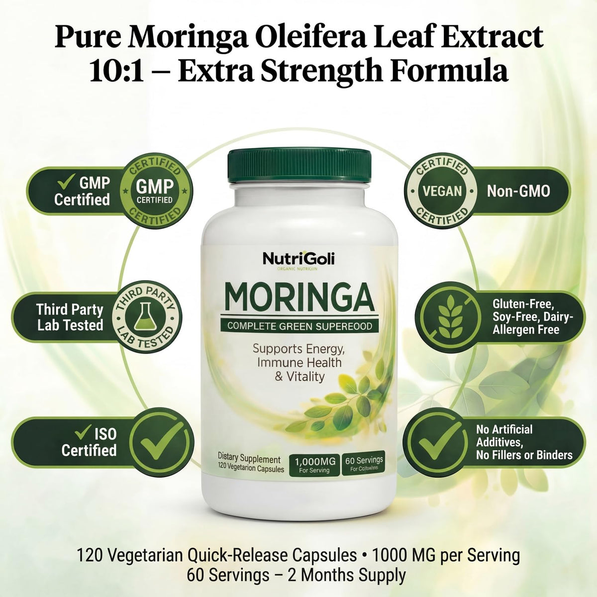 Moringa Capsules 1000mg 120 Vegetarian Capsules G5896