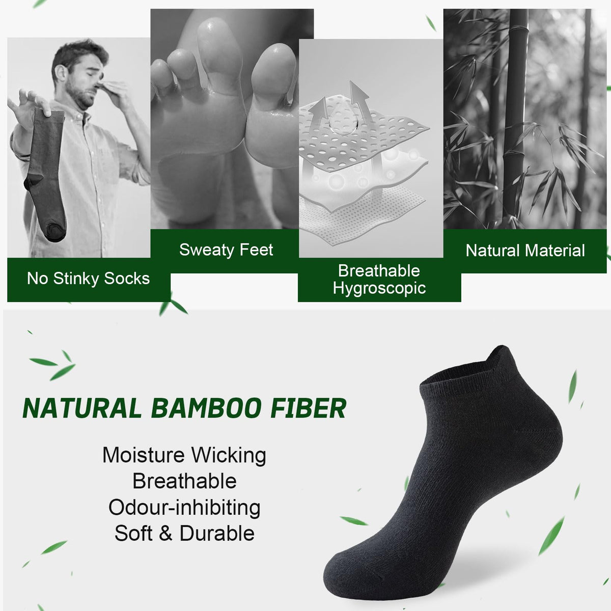 Ankle Socks for Men, 6 Pairs, Bamboo Rayon Breathable Low Cut U526