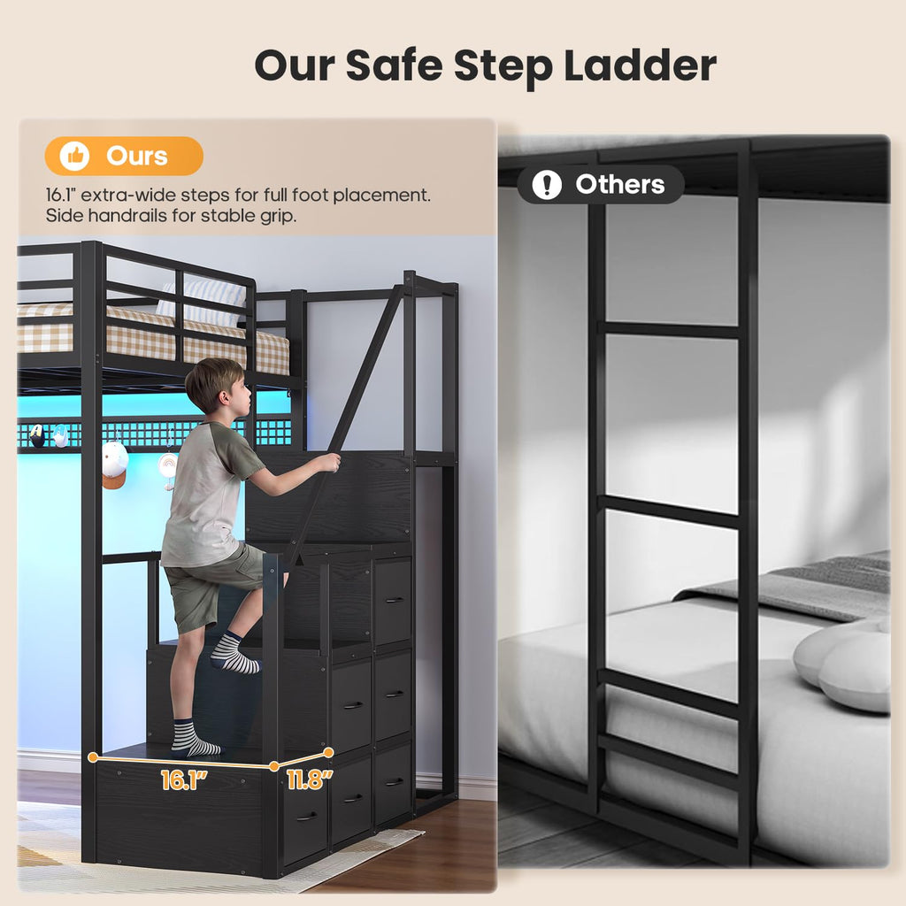 Full Size Loft Bed with Desk and Storage Stairs H985032
