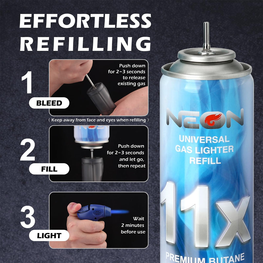 11X Ultra-Refined Butane Fuel 300ml with Metal Nozzle & 5 Adapters, 12 Cans J960270