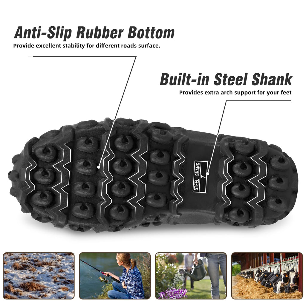 Rubber Boots with Steel Shank, 6mm Neoprene Mid Calf Rain Boots L56267